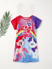 Girls Unicorn Graphic Nightdress Comfortable Casual Nightgown Summer Clothes
