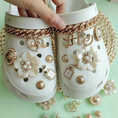 Xiaoxiang Wind Hole Shoe Accessories Flower Alloy Letter Chain