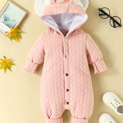 Baby Girls Rabbit Ear Hooded Warm Jumpsuit Romper