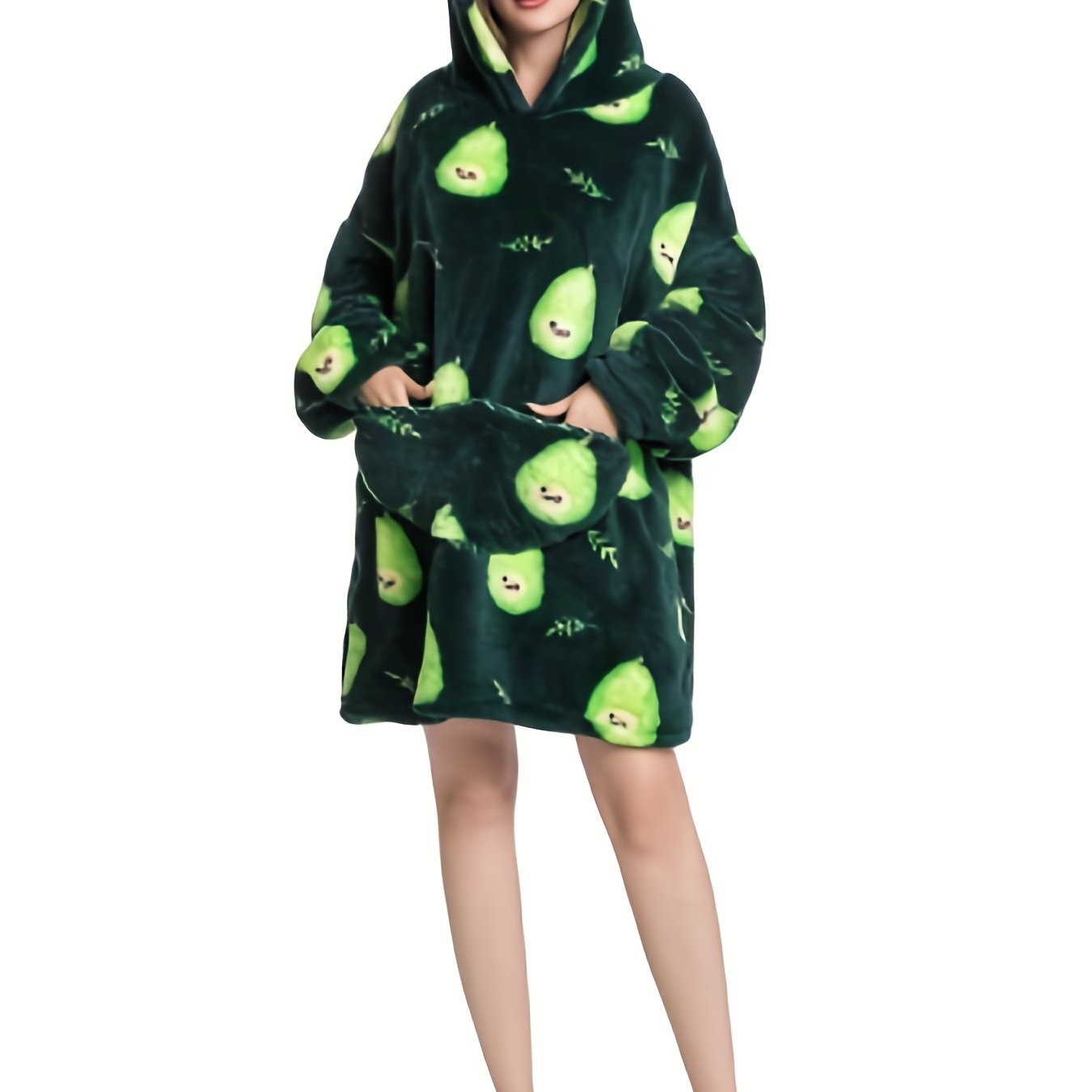 Avocado Pattern Sherpa Fleece Hooded Blanket Women's Nightgown