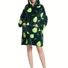 Avocado Pattern Sherpa Fleece Hooded Blanket Women's Nightgown