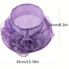 Organza Derby Hat Solid Flower Sun Hat Church Hat For Women