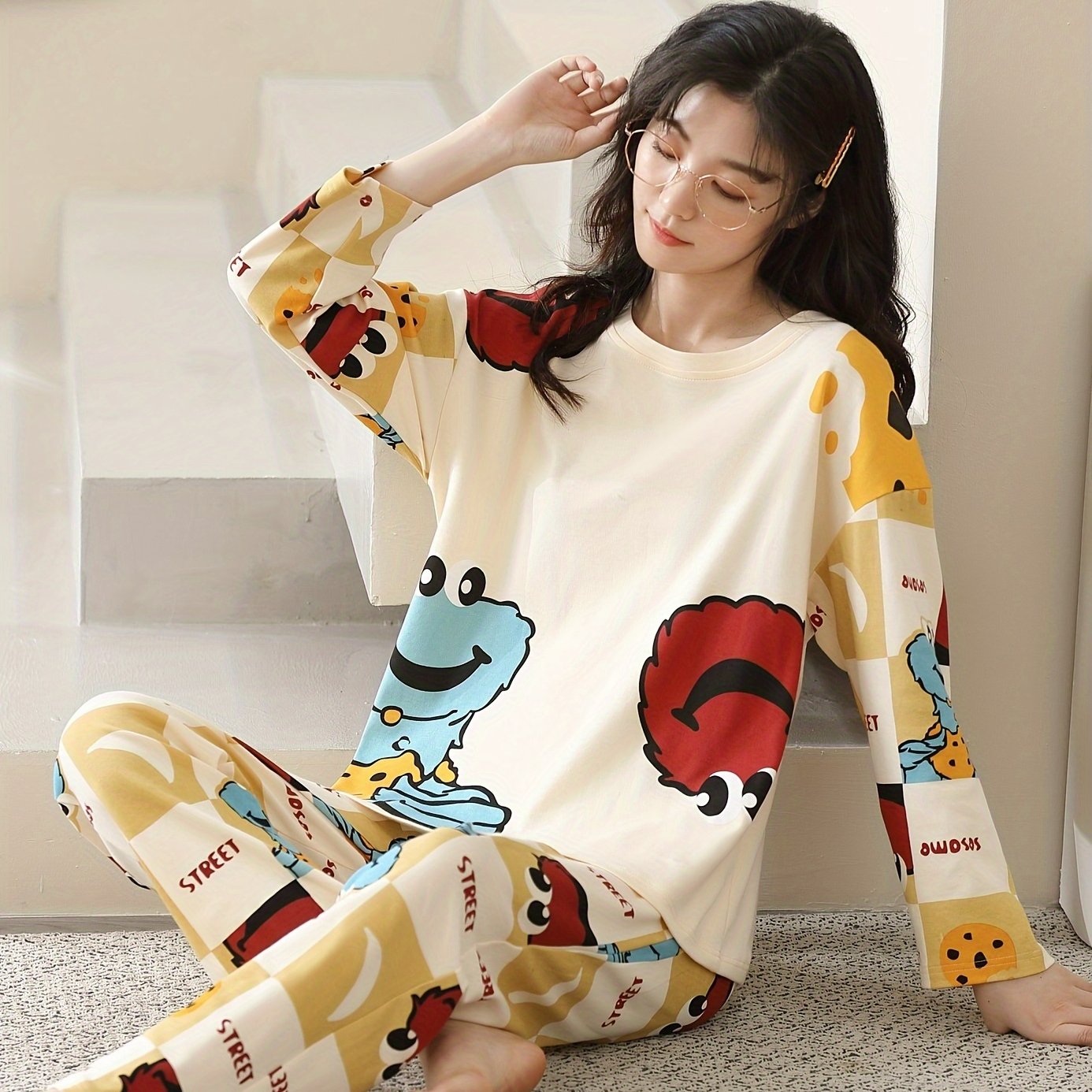 Cartoon Print Pajama Set Women's Sleepwear