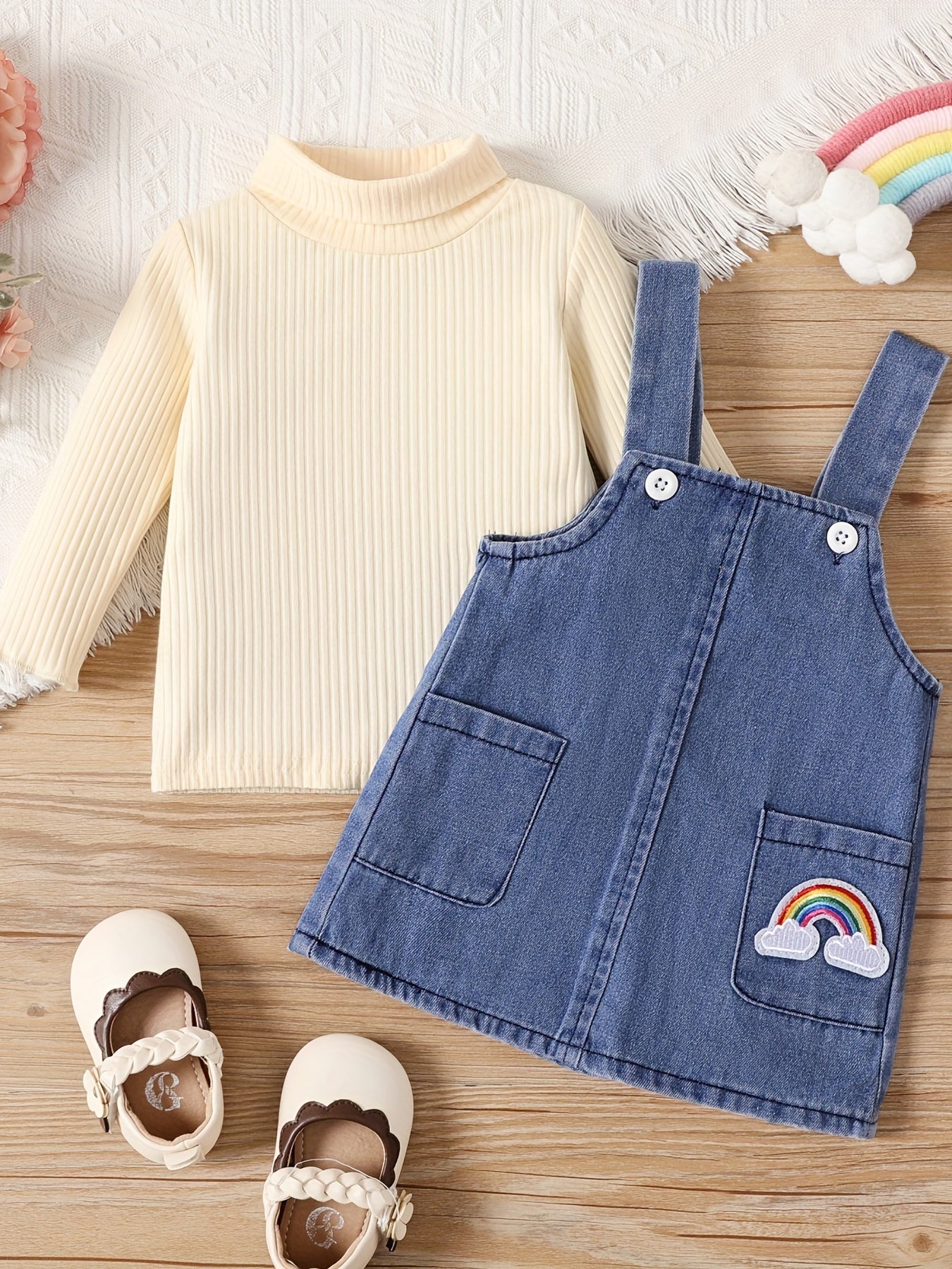 Baby Girls Denim Suspender Skirt Set for Spring and Autumn