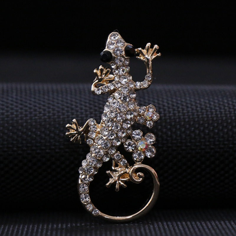 Rhinestone Lizard Brooch w/ Tassel Inlaid Faux Gemstone Accessory Sparkles