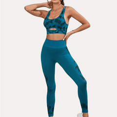 Print Hollow Yoga Fitness Bra & High Waist Hip Lift Fitness Leggings