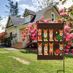 Corgis Dog Garden Flag Double Sided Winter Cartoon Puppy Christmas