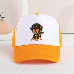 Mesh Print Rose Flower Dog Baseball Cap Sunshade Peaked Cap Trucker Hat