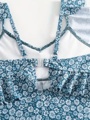 Girls Ruffle One Piece Swimsuit Floral Print Halter Neck for Beach Vacation