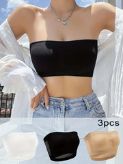 3pcs Strapless Bandeau Bras Soft Stretch Everyday Bra Women's Lingerie