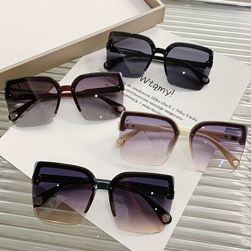 Semi Rimless Sunglasses Rivet Decor Gradient Lens UV400
