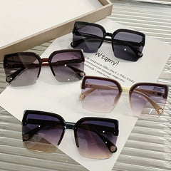 Semi Rimless Sunglasses Rivet Decor Gradient Lens UV400