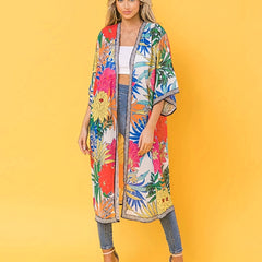 Boho Kimono Floral Print Half Sleeve Beach Cover Up