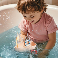 Water Play Boat Bath Toy with Swimming Ring and Fishing Canoe
