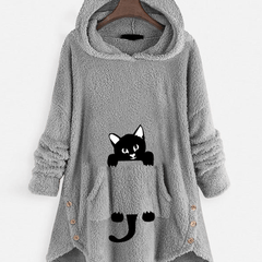 Fuzzy Cat Ear Hoodie Oversized Hooded Sweater Women's Clothing