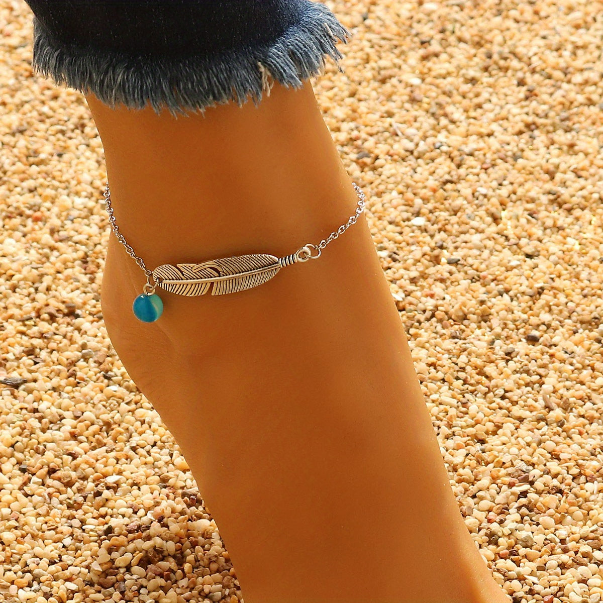 Leaf Shape Ankle Bracelet Stone Pendant Chain for Summer Beach Jewelry