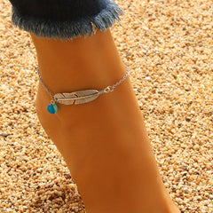 Leaf Shape Ankle Bracelet Stone Pendant Chain for Summer Beach Jewelry
