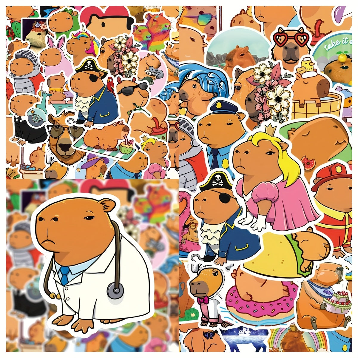 50pcs Cartoon Capybara Series Sticker Waterproof Decoration DIY Creative Sticker