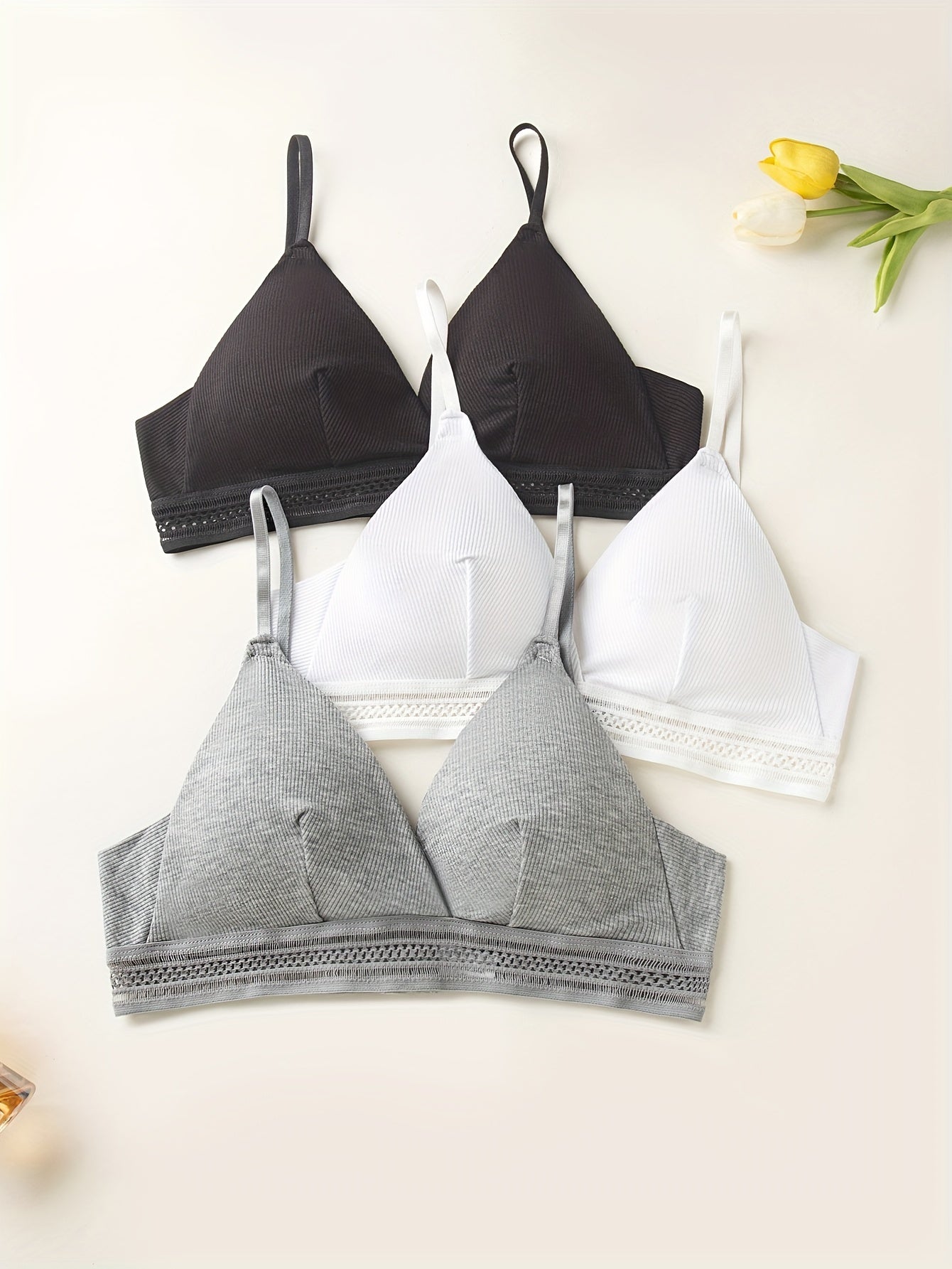 3 Pcs Solid Push Up Bra Comfy & Breathable Women's Lingerie