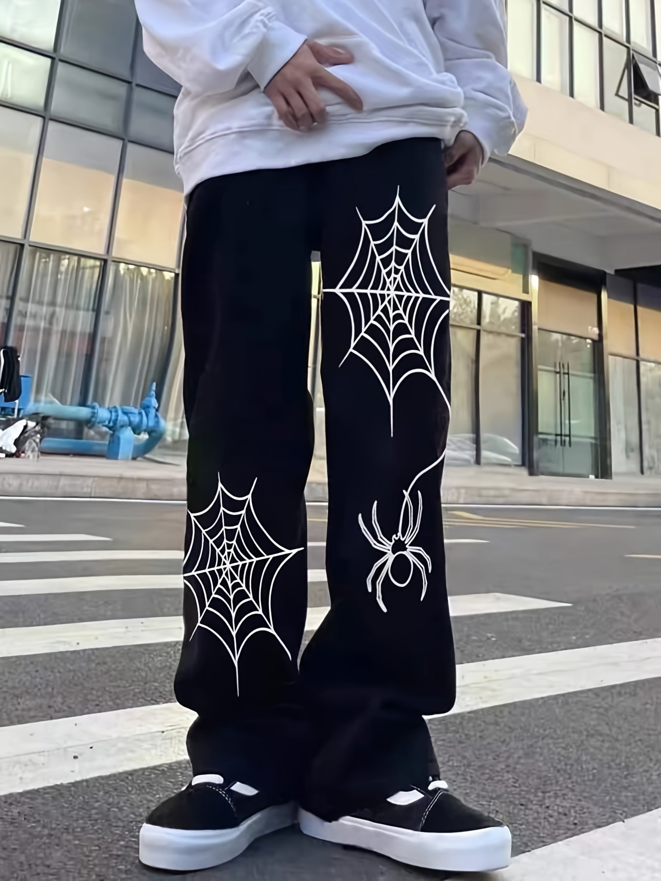 Spider & Web Print Jeans Mens Casual Denim