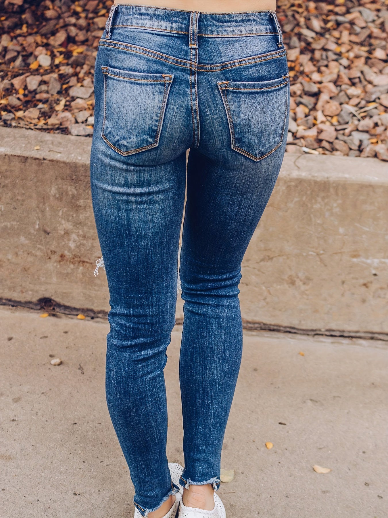 Retro Jeans Women's Plus Button Fly Cut Out Ripped High Stretch