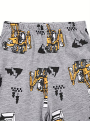 Boys Excavator Outfit Shorts & T shirt Short Sleeves Crew Neck Casual Summer Kid