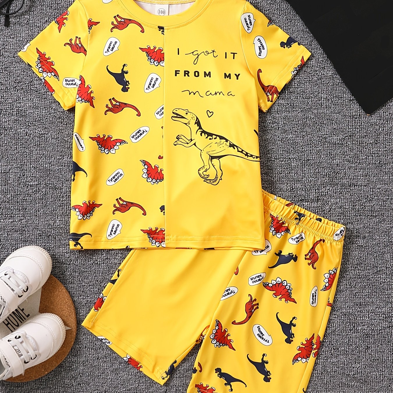Boys Dinosaur Graphic Print T-shirt & Shorts Set for Summer