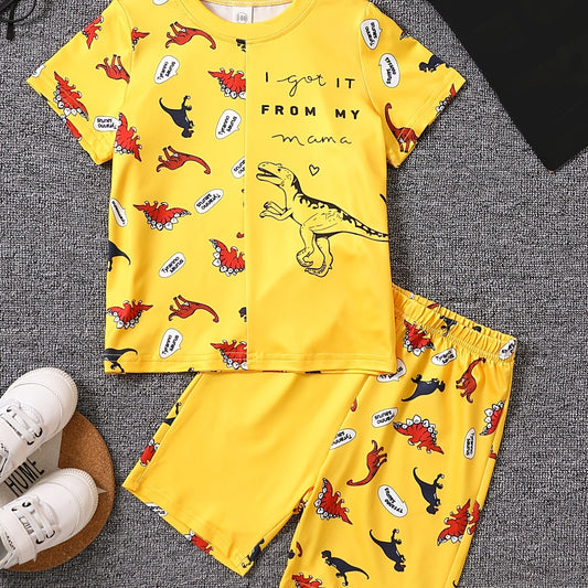 Boys Dinosaur Graphic Print T-shirt & Shorts Set for Summer