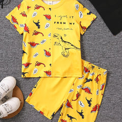 Boys Dinosaur Graphic Print T-shirt & Shorts Set for Summer