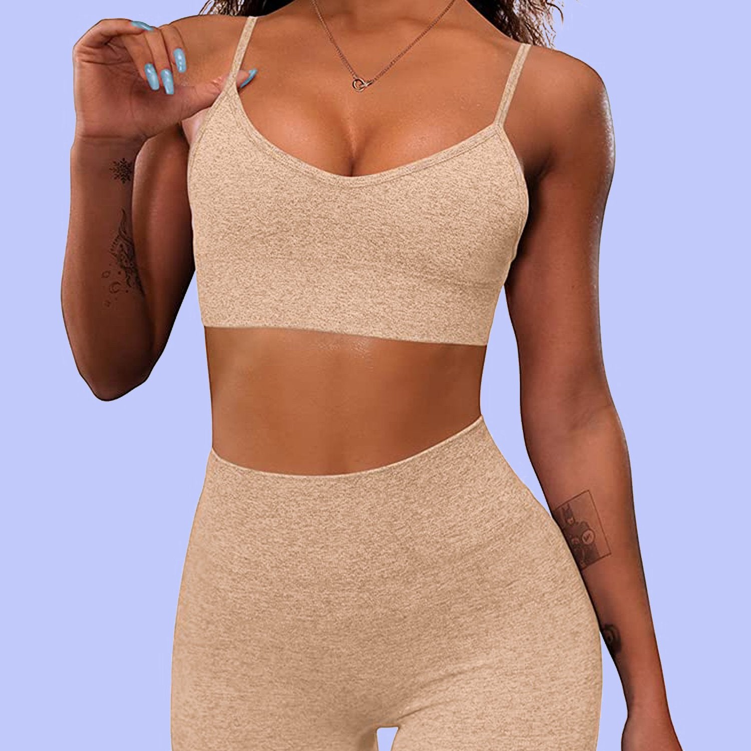 2pcs Women's High Waist Biker Shorts With Sport Bra Set