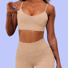 2pcs Women's High Waist Biker Shorts With Sport Bra Set