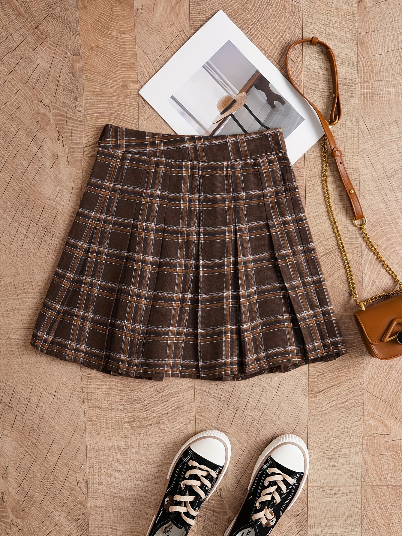 Plaid Print Pleated Skirt Casual Mini Skirt Women's Clothing