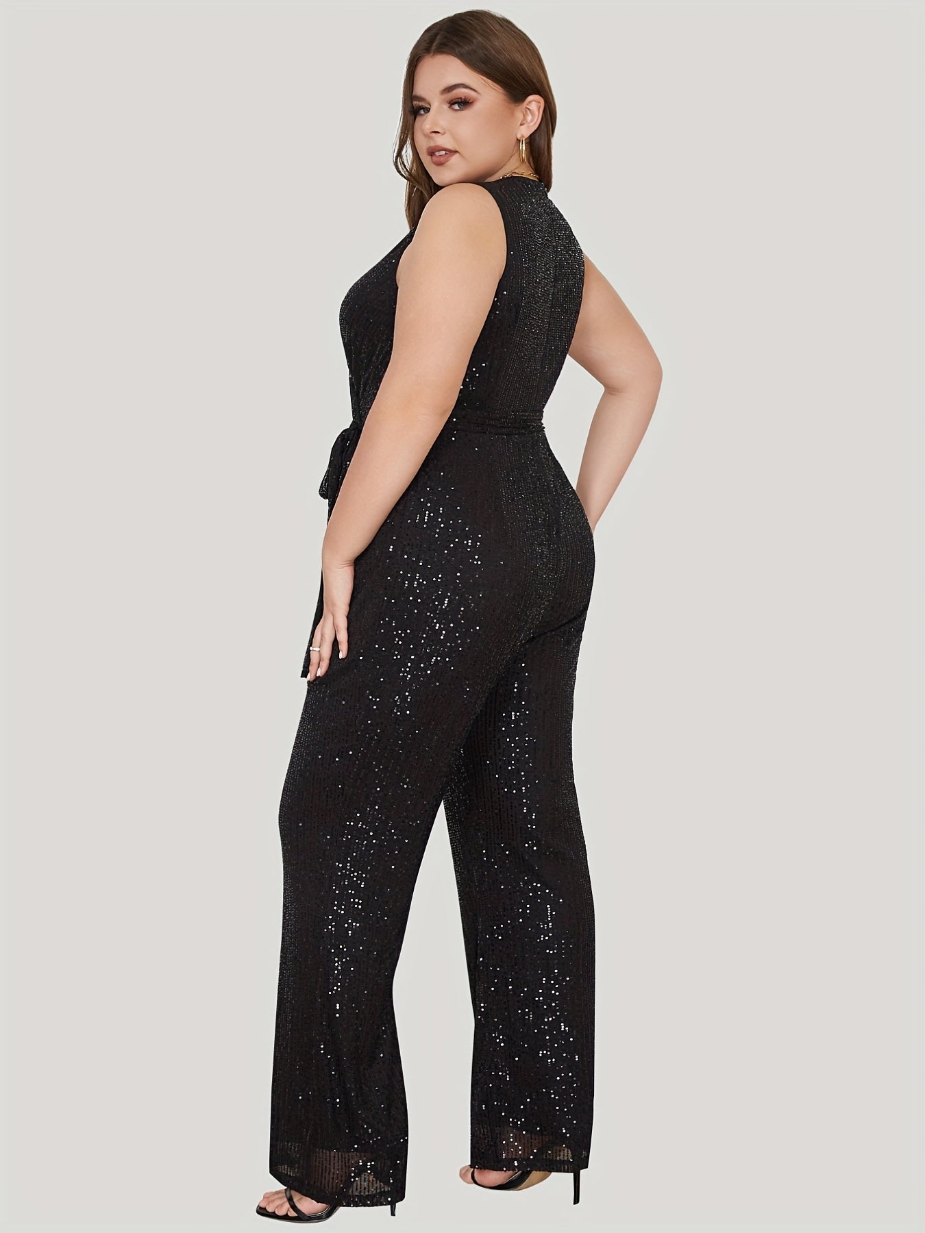 Sequin Wide Leg Tank Jumpsuit with Belt