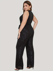 Sequin Wide Leg Tank Jumpsuit with Belt