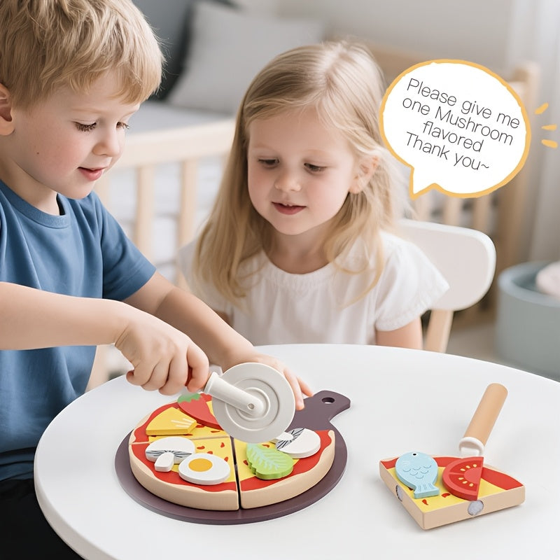 Wooden Royal Pizza Playset for Kids Realistic Pizza Dough & Toppings
