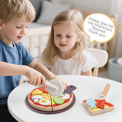Wooden Royal Pizza Playset for Kids Realistic Pizza Dough & Toppings