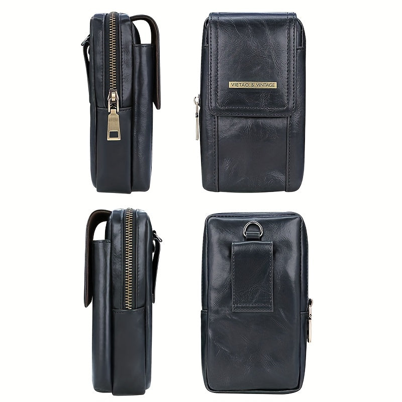 Vintage PU Leather Large Capacity Phone Storage Bag for Men