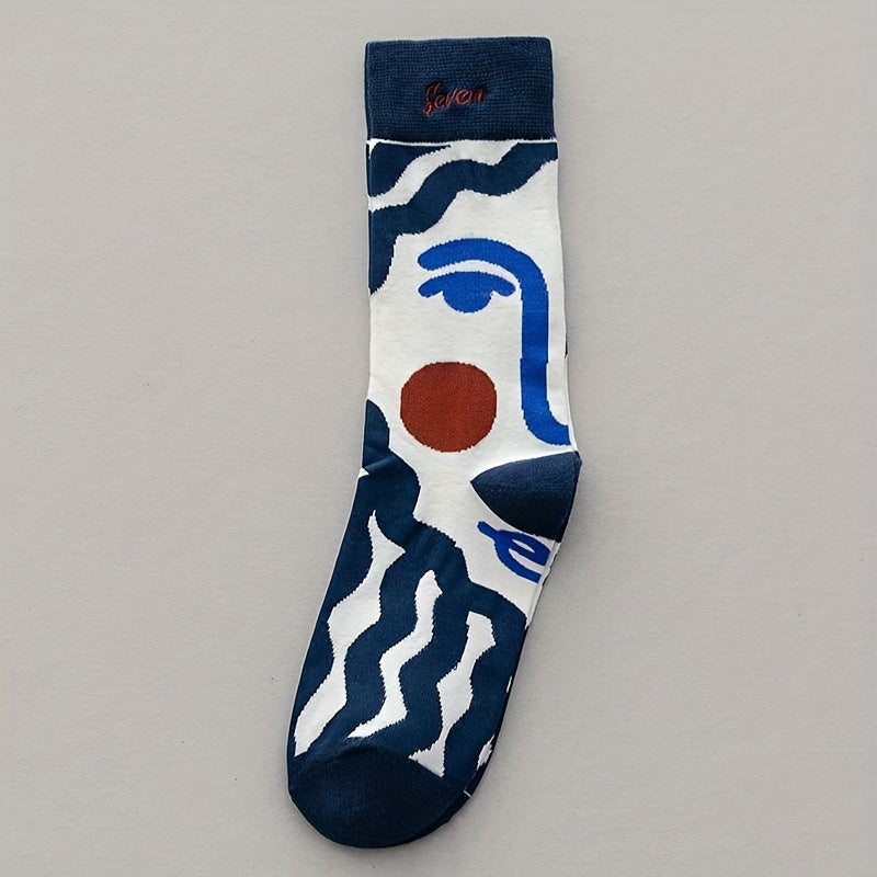 4 Pairs Illustration Print Socks Novelty Funny Mid Tube Stockings