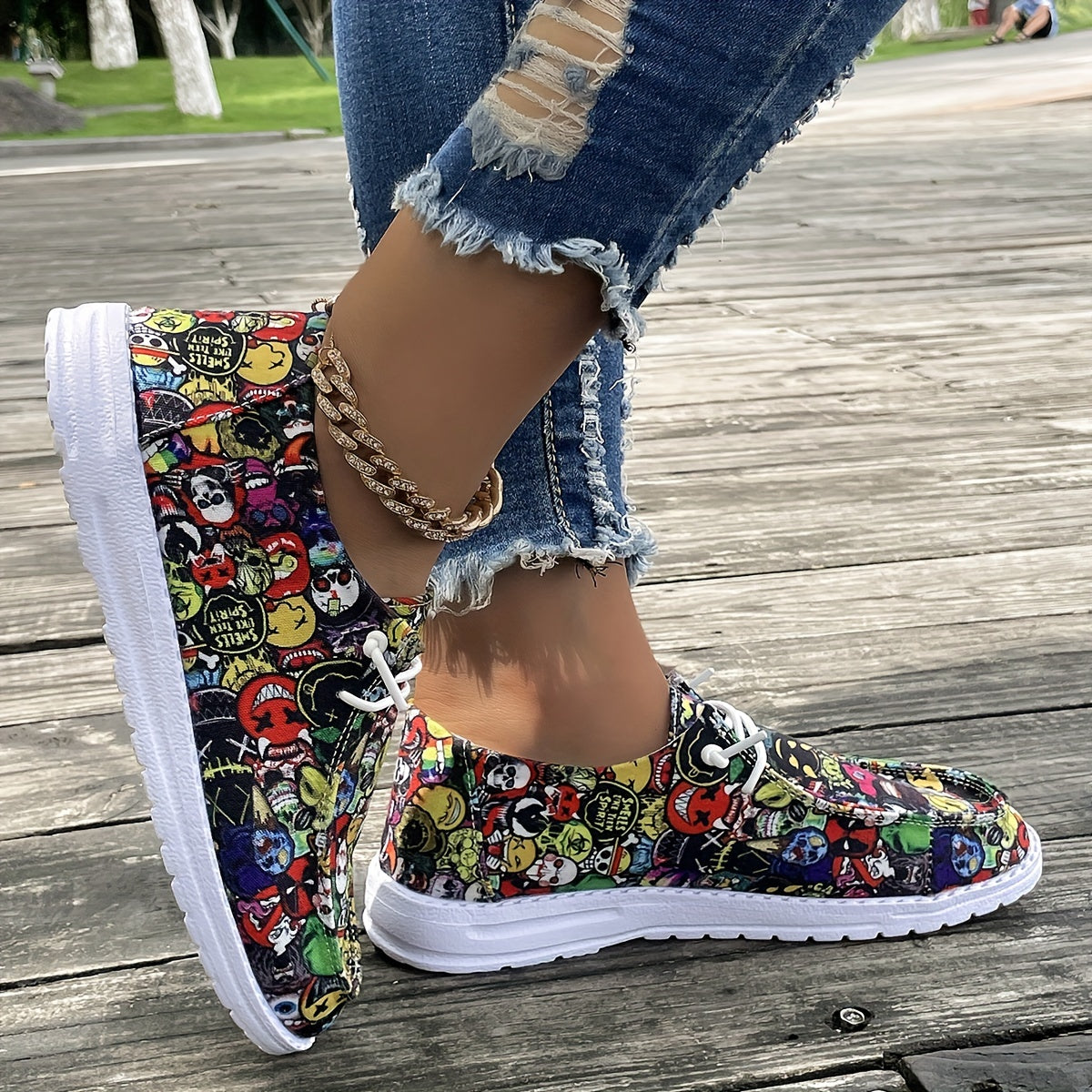 Colorful Skeleton Ghost Print Shoes Lightweight Sport Flat
