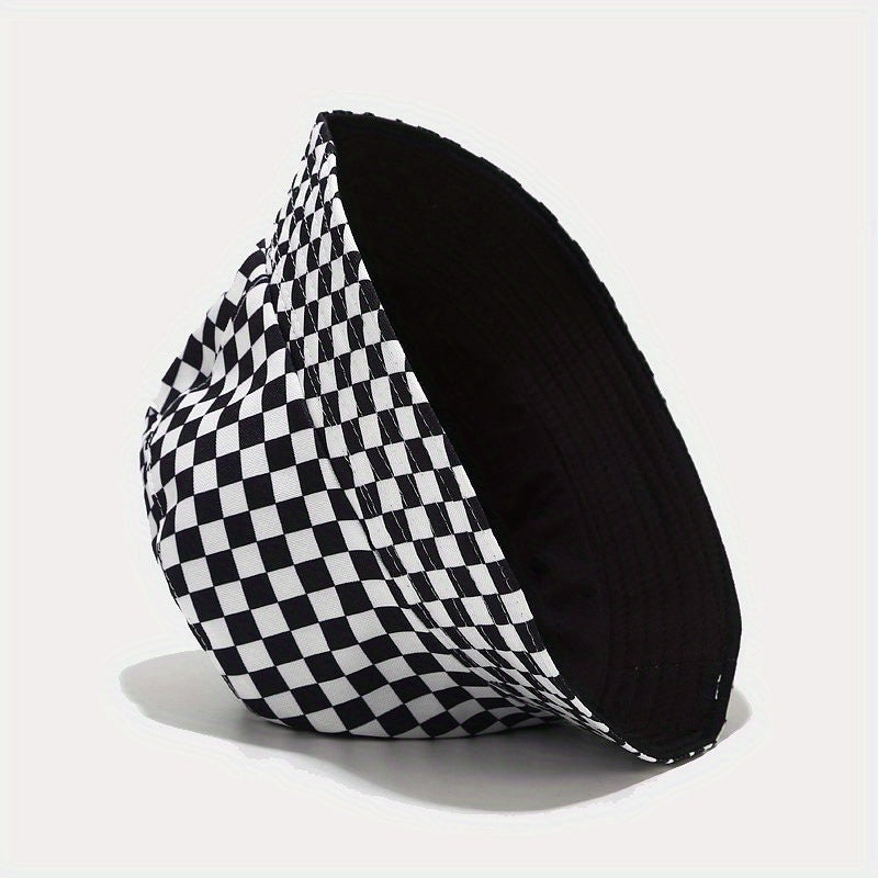 Plaid Print Bucket Hat Hip Hop Block Casual Basin Hat Unisex Fisherman Cap