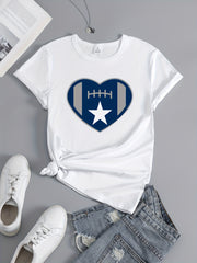 Football Heart Graphic Short Sleeve Sports T shirt Round Neck Women's Activewear
