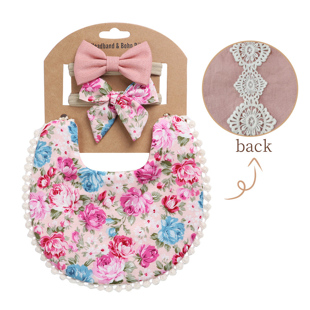 Floral Cotton Baby Bib & Headband Set Anti Spitting Protection
