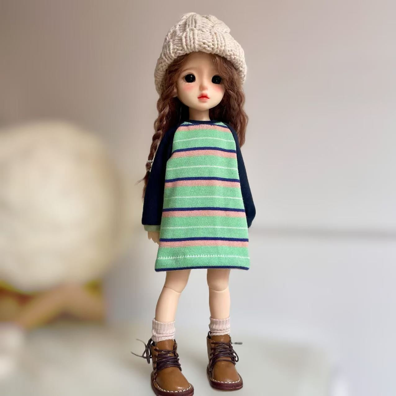 Striped Sweater Jeans Girls Long Dress Doll Clothes Set