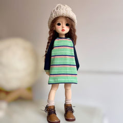 Striped Sweater Jeans Girls Long Dress Doll Clothes Set
