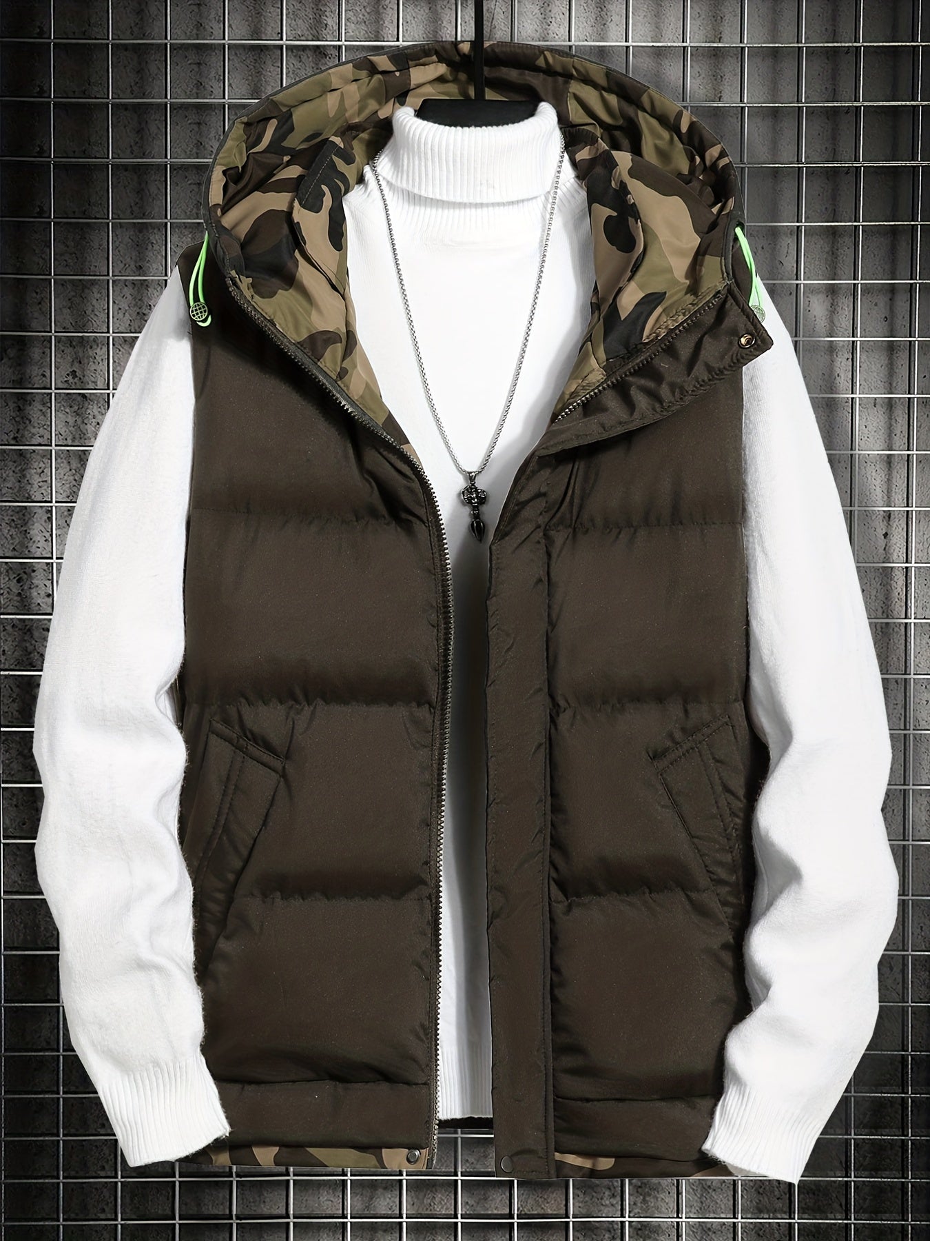 Winter Hooded Vest Men's Zip Up Vest with Pockets