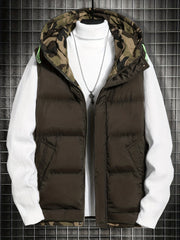 Winter Hooded Vest Men's Zip Up Vest with Pockets