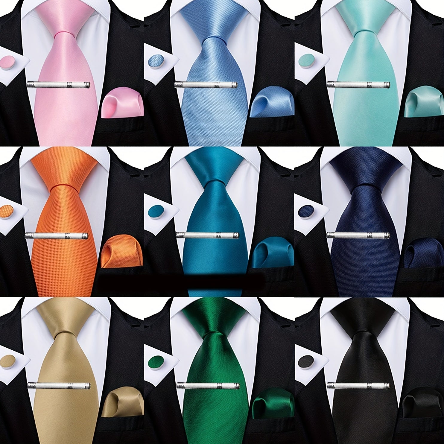 Men's Classic Plain Necktie Business Wedding Set