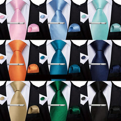 Men's Classic Plain Necktie Business Wedding Set