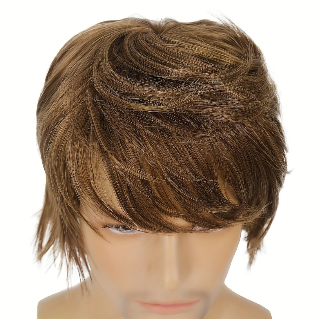 European American Men's Wig Golden Curly Hair 12 Inch