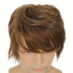 European American Men's Wig Golden Curly Hair 12 Inch